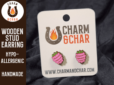 Raspberry Wood Stud Earrings - Fruit Fashion Earring - Stud Earring - Charm and Char